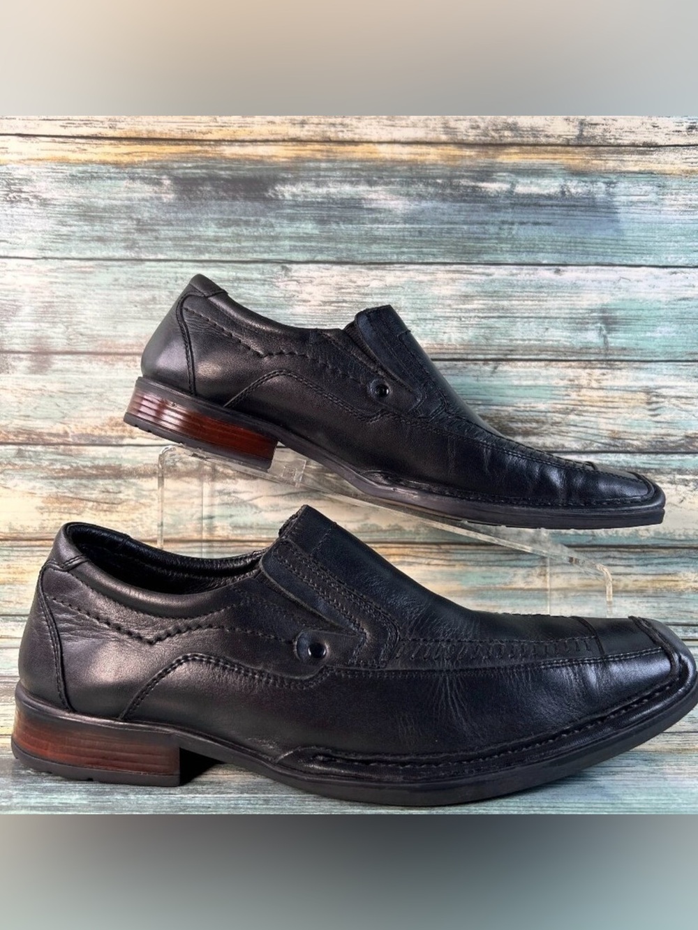 Structure Square Toe Loafers Mens 8.5M Black Leather Dress Work Shoes Slip On